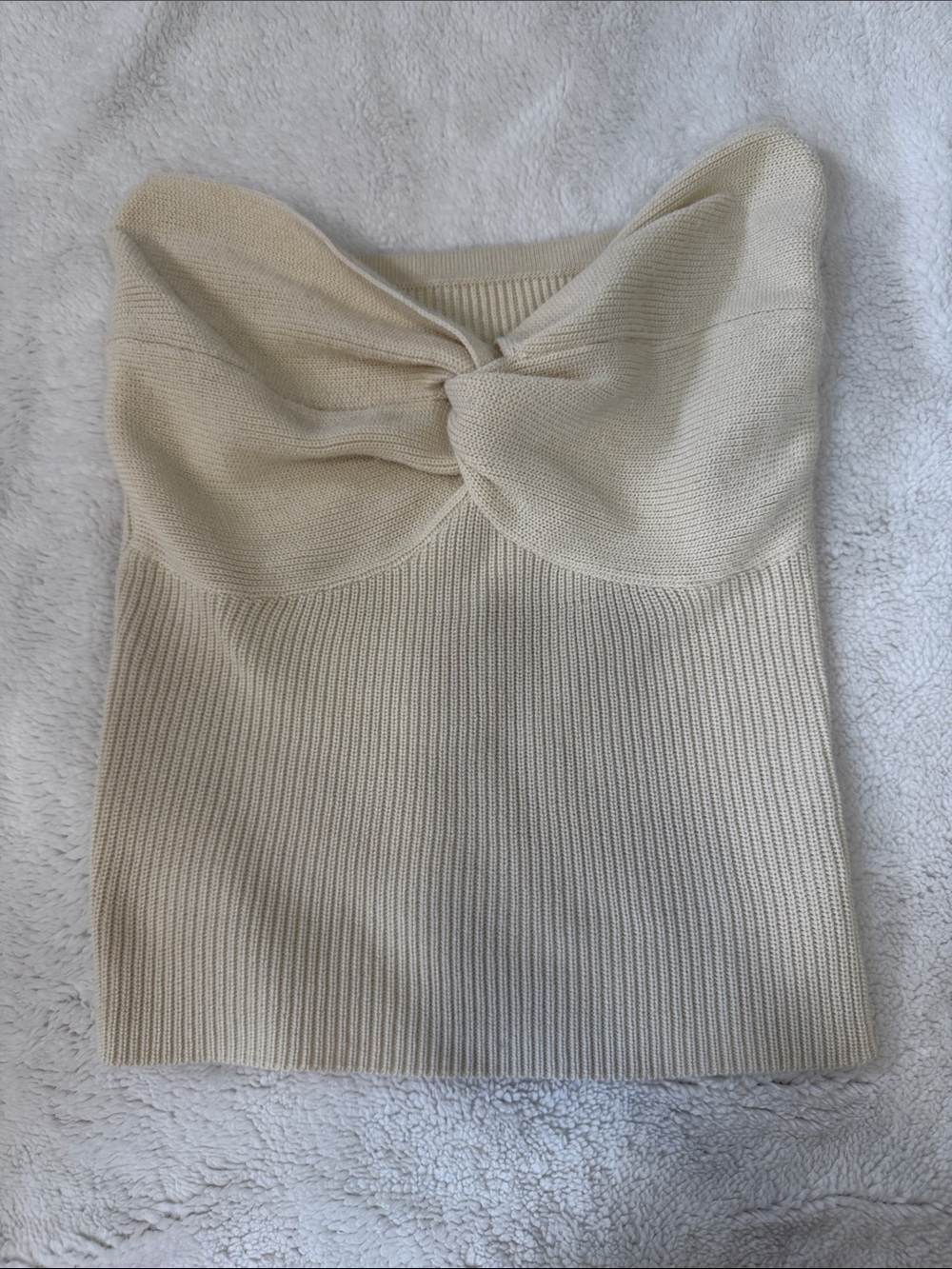Cream Twist-Front Ribbed Knit Camisole